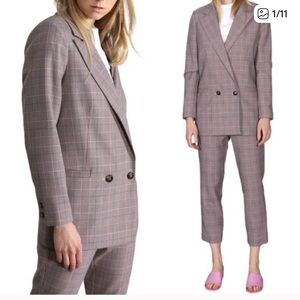 Ganni Hewitt Pink and Gray Checkered Blazer